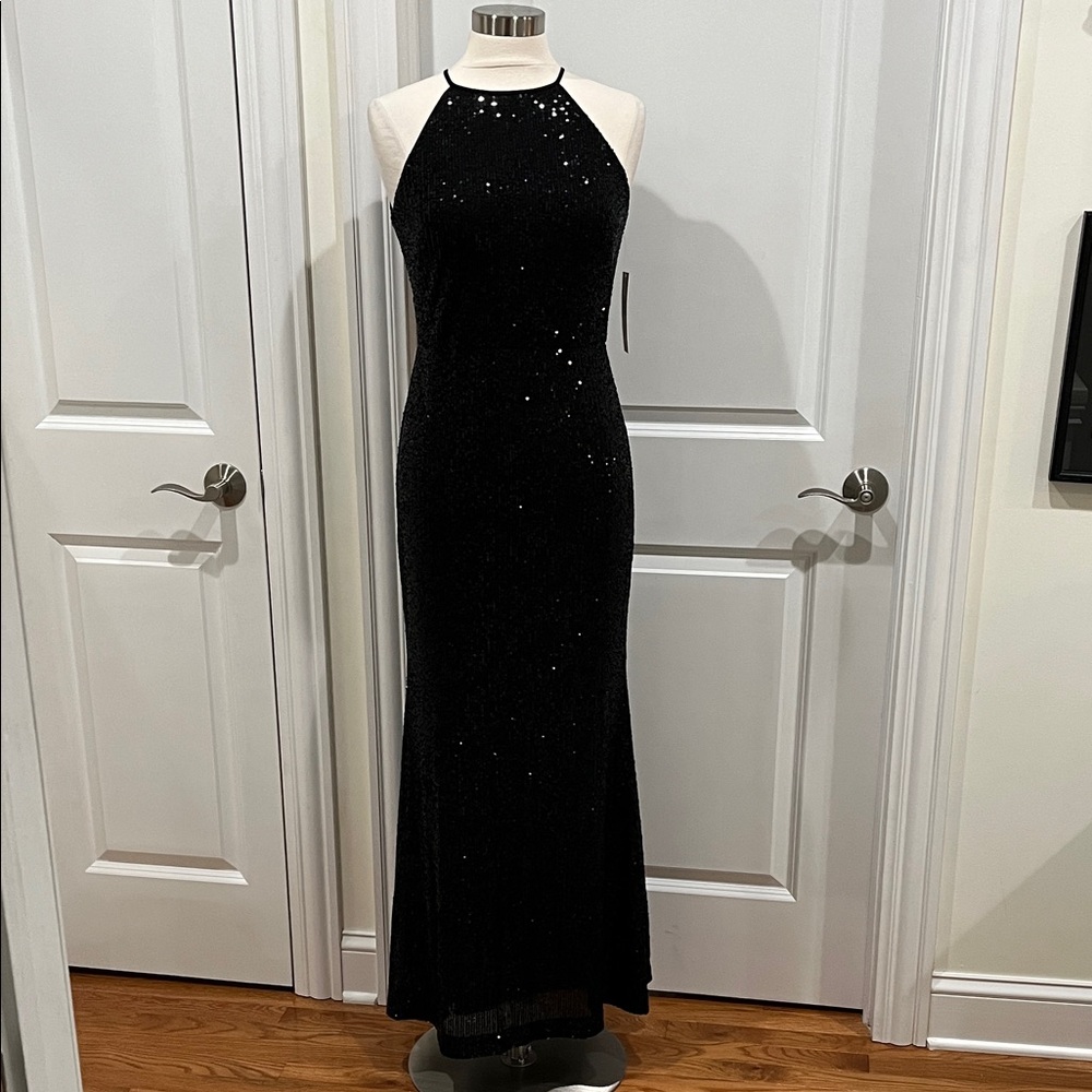 New! Eliza J Black Sequin Gown‎ Sleeveless Mermaid Dress Cocktail Size 8 - Picture 2 of 16
